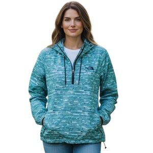 The North Face Women Blue Hooded Long Sleeve Half Zip Windbreaker Jacket L 
DD